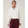 Oversize Yarım Farmuarlı Yakalı Basic SweatShirt - Beyaz