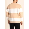 Parçalı Bisiklet Yaka Baskılı SweatShirt - Bej