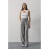 Pileli Bağcıklı Oversize Pantolon - Gri