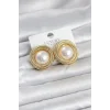 Pirinç Gold Renk Sarmal Model İncili Kadın Küpe - TJ-BKP11778