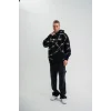 POLIZEI Premium Kalite Kapşonlu Varak Ve Pano Baskılı SweatShirt - Siyah