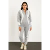 Premium Parçalı Eşofman Takım - Dik Yaka Fermuarlı Sweatshirt - Gri