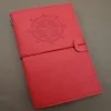 Pusula Tasarımlı Kırmızı Deri Defter