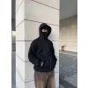 Samuray Ninja Çift Kapşonlu ZIP Fermuarlı Kanguru Çepli Tam Fermuarlı Hoodie Swetshirt - Siyah