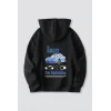 Sevgililer Günü Özel Kapüşonlu Araba Baskılı Oversize Sweatshirt - Siyah