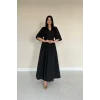 Siyah Pileli Uzun Elbise