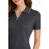 Triko Kumaş Yakalı Düğmesiz Açık Yaka Fitilli Kısa Kollu Regular Fit Tişört T-shirt - Siyah