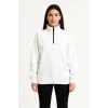 Üç İplik Dık Yaka Yarım Fermuarlı SweatShirt - Beyaz