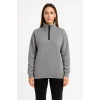 Üç İplik Dık Yaka Yarım Fermuarlı SweatShirt - Gri