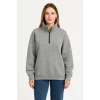 Üç İplik Dık Yaka Yarım Fermuarlı SweatShirt - Gri