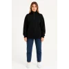 Üç İplik Dık Yaka Yarım Fermuarlı SweatShirt - Siyah