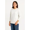 Üç İplik Düz Bisiklet Yaka SweatShirt - Beyaz