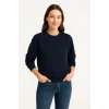 Üç İplik Düz Bisiklet Yaka SweatShirt - Lacivert