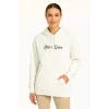 Üç İplik Kapşonlu ön Ve Arka Baskılı SweatShirt Hoodie- Beyaz