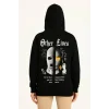 Üç İplik Kapşonlu ön Ve Arka Baskılı SweatShirt Hoodie- Siyah