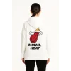 Üç İplik Kapüşonlu Ön Ve Arka Baskılı SweatShirt Hoodie - Beyaz