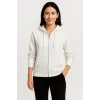 Üç İplik Kapüşonlu Tam Fermuarlı Kanguru Çepli SweatShirt Hoodie - Beyaz