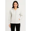 Üç İplik Kapüşonlu Tam Fermuarlı Kanguru Çepli SweatShirt Hoodie - Beyaz