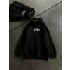 Üç İplik Penye Uzun Kol Kapşonlu Baskılı SweatShirt - Siyah