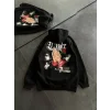 Üç İplik Penye Uzun Kol Kapşonlu Baskılı SweatShirt - Siyah