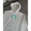 Üç İplik Penye Uzun Kol Kapşonlu SweatShirt - Beyaz