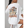 Unisex Baskılı Oversize T-Shirt - Beyaz