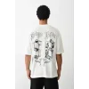 Unisex Baskılı Oversize T-Shirt - Beyaz