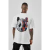 Unisex Baskılı Oversize T-Shirt - Beyaz