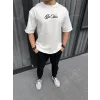 Unisex Baskılı Oversize T-Shirt - Beyaz