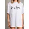 Unisex Baskılı Oversize T-Shirt - Beyaz