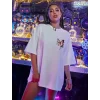 Unisex Baskılı Oversize T-Shirt - Beyaz