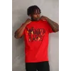 Unisex Baskılı Oversize T-Shirt - Kırmızı