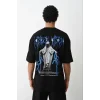 Unisex Baskılı Oversize T-Shirt - Siyah