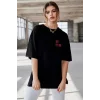 Unisex Baskılı Oversize T-Shirt - Siyah