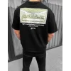 Unisex Baskılı Oversize T-Shirt - Siyah