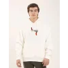 Unisex Baskılı Oversize Üç İplik Kapüşonlu Sweatshirt - Beyaz