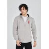 Unisex Baskılı Tam Fermuarlı Kapşonlu SweatShirt - Boyalı Gri
