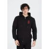 Unisex Baskılı Tam Fermuarlı Kapşonlu SweatShirt - Siyah