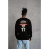 Unisex Bisiklet Yaka Baskılı Oversize Sweatshirt - Siyah