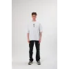 Unisex Bisiklet Yaka Baskılı Oversize T-Shirt - Beyaz