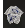 Unisex Bisiklet Yaka Baskılı Oversize T-Shirt - Beyaz
