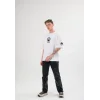 Unisex Bisiklet Yaka Baskılı Oversize T-Shirt - Beyaz
