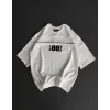 Unisex Bisiklet Yaka Baskılı Oversize T-Shirt - Beyaz