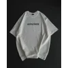 Unisex Bisiklet Yaka Baskılı Oversize T-Shirt - Beyaz