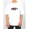 Unisex Bisiklet Yaka Baskılı Oversize T-Shirt - Beyaz