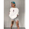 Unisex Bisiklet Yaka Baskılı Oversize T-Shirt - Beyaz