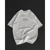 Unisex Bisiklet Yaka Baskılı Oversize T-Shirt - Beyaz