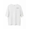 Unisex Bisiklet Yaka Baskılı Oversize T-Shirt - Beyaz