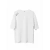 Unisex Bisiklet Yaka Baskılı Oversize T-Shirt - Beyaz