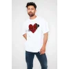 Unisex Bisiklet Yaka Baskılı Oversize T-Shirt - Beyaz